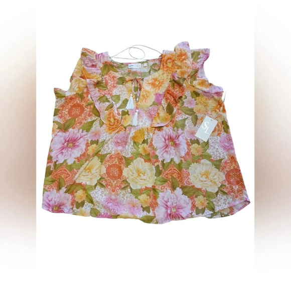 Sunny Leigh NWT Short Flutter Sleeve Floral Blouse Size 2X - Picture 5 of 9
